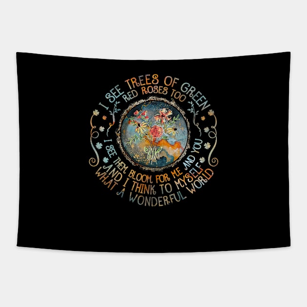 And I Think To Myself What A Wonderful World Hippie Wildflower Tapestry by Raul Caldwell