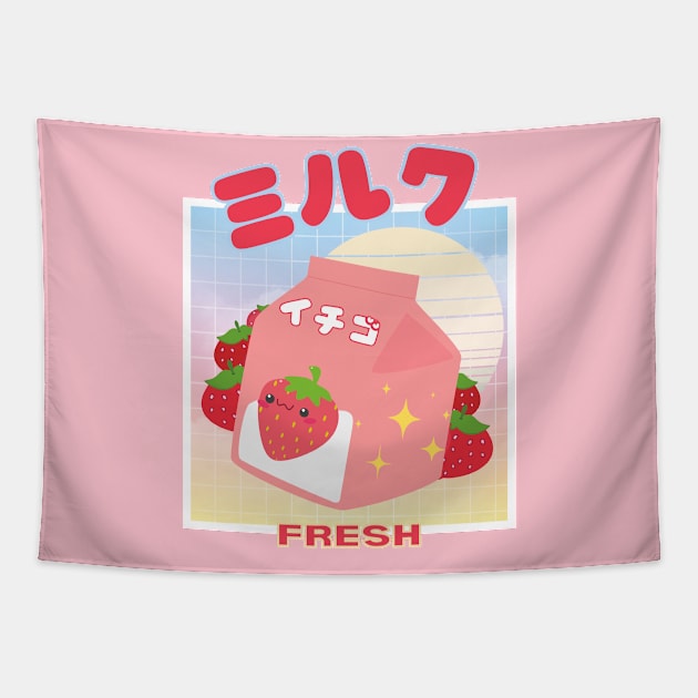 Vaporwave Kawaii Strawberry Milk Shake Tapestry by Sugoi Otaku Gifts