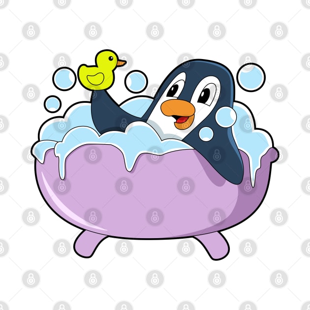 Penguin in Bathtub with Duck by Markus Schnabel