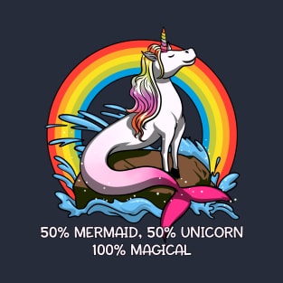 50% Mermaid 50% Unicorn 100% Magical Fantasy Rainbow T-Shirt