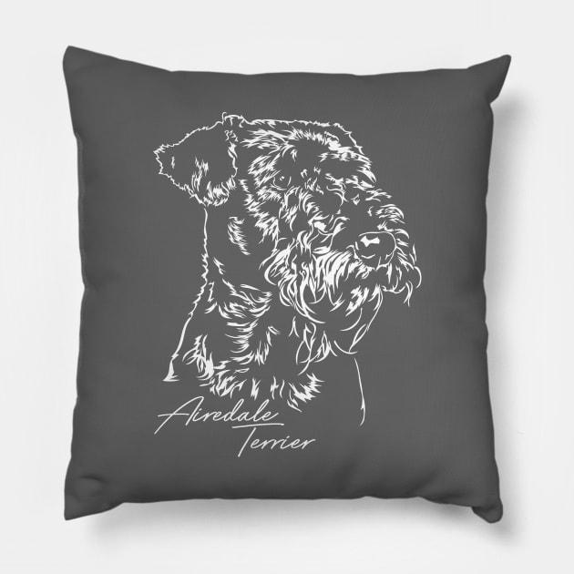 Airedale Terrier dog portrait Pillow by wilsigns