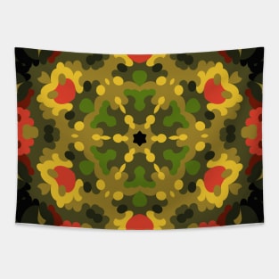 Retro Mandala Flower Yellow Red and Green Tapestry