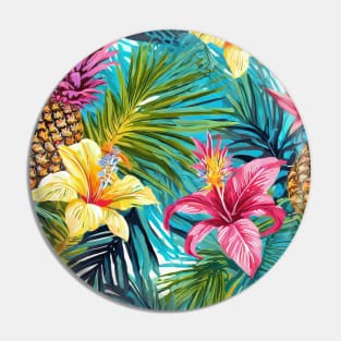 Tropical Oasis - Exotic Palm Leaves and Pineapple Pattern Pin