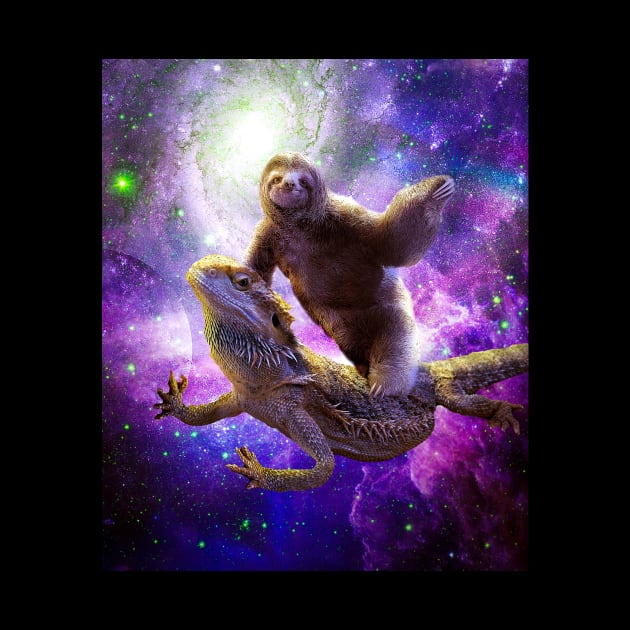 Space Sloth Riding Bearded Dragon Lizard by Random Galaxy