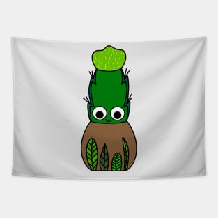 Cute Cactus Design #238: Hybrid Cactus In Leafy Pot Tapestry