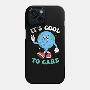 Earth Day It's Cool To Care Groovy Retro 2024 Earth Day Phone Case