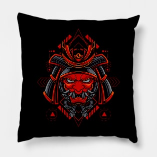 Samurai Oni Mask Illustration Pillow