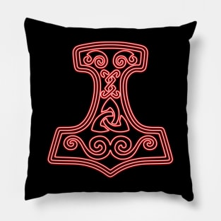 Thor hammer - Mjöllnir - red neon Pillow