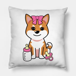 cute baby orange dog wears a pink ribbon Pillow