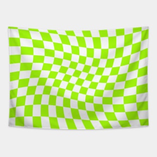 Twisted Checkered Square Pattern - Bright Green Tones Tapestry