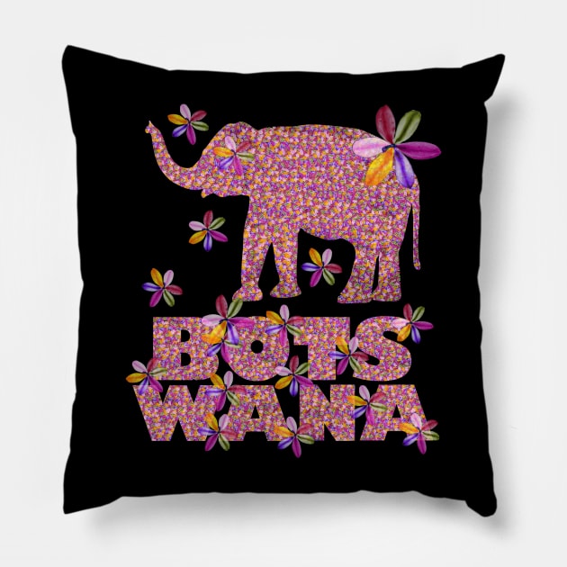 Flowery Elephant Botswana Pillow by Alex Bleakley