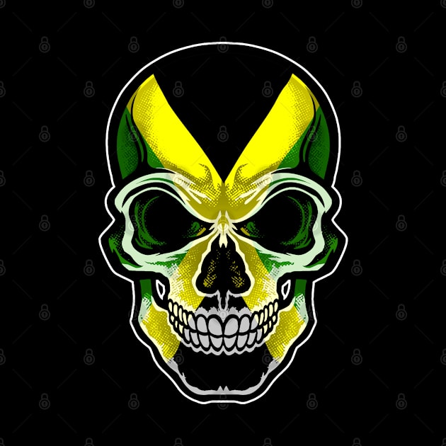 Jamaican Flag Skull Jamaica Patriotic Skeleton by MerchFrontier