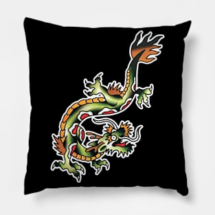 Traditional Twisting Dragon Tattoo Design Pillow