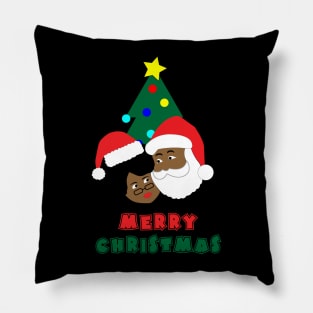 Black Santa and Mrs. Claus Merry Christmas Pillow