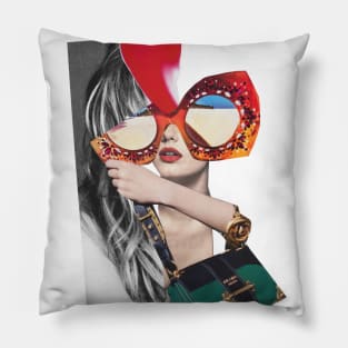 Long Hair Sunglasses Girl Pillow