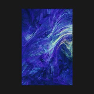 Blue Liquid Splash Neon Swirl Abstract Artwork T-Shirt