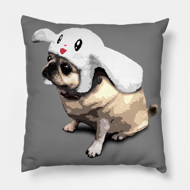 Bunny Pug Pillow by robotface