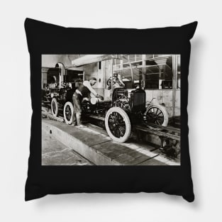 Auto Assembly Line, 1923. Vintage Photo Pillow