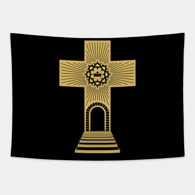 The cross of Jesus is a symbol of suffering and salvation. Tapestry by Reformer