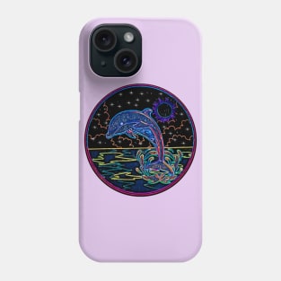 Neon dolphin at night Phone Case