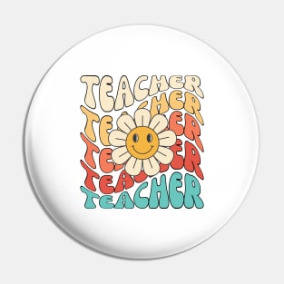 Retro Teacher Daisy Colorful - Elementary School Teacher Pin