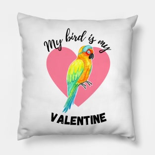 My Bird is My Valentine - Sun Parakeet Watercolor Pillow