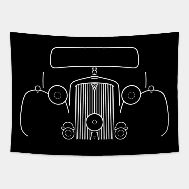 Rover P3 series 1940s classic British car white outline graphic Tapestry by soitwouldseem