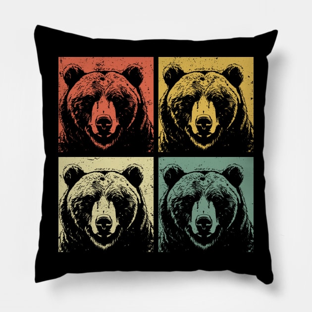 Retro Grizzly Bear - Grizzly Bear Pillow by Anassein.os