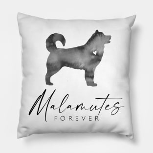 Malamute Dog Lover Gift - Ink Effect Silhouette - Malamutes Forever Pillow