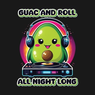 Guac and Roll All Night Long - Kawaii Avocado DJ T-Shirt