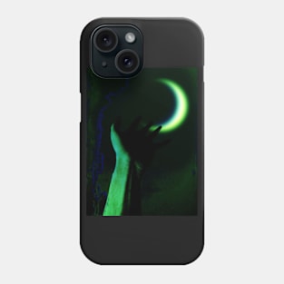 Digital collage and special processing. Hand pointing to the moon. Very beautiful. Green. Phone Case