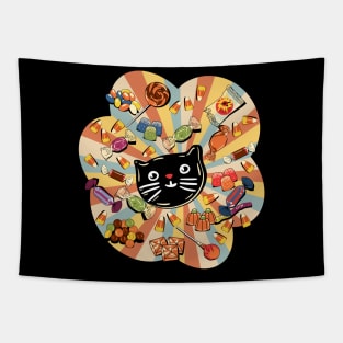 Retro Vintage Halloween Treats! All The Candies, Black Cat Cookie Tapestry