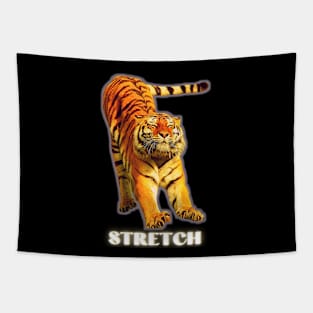 Stretch by a large tiger - white text 1 Tapestry