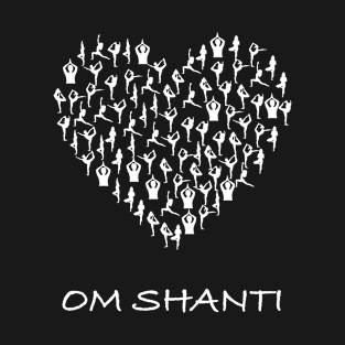 Om Shanti Yoga Heart With Tiny Yoga Poses Meditation Shirt T-Shirt