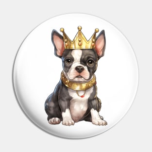 Watercolor Boston Terrier Dog Wearing a Crown Pin