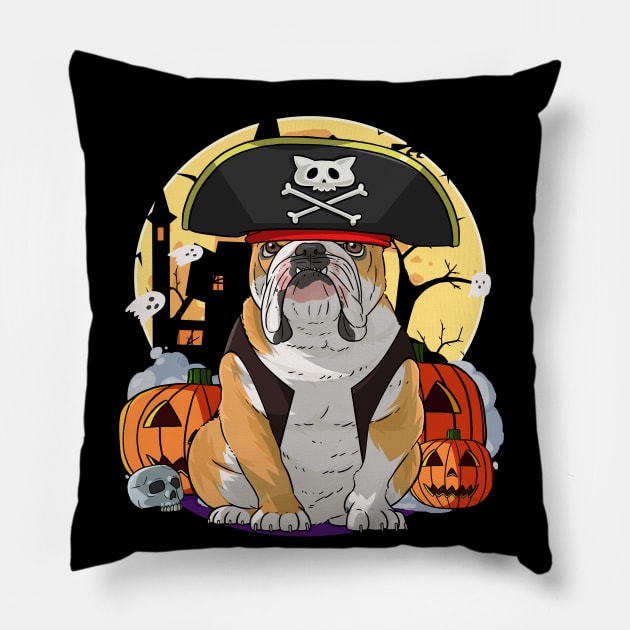 English Bulldog Happy Halloween Pirate Costume Pillow by Noseking