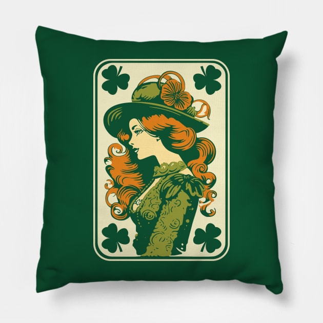 Female Leprechaun Shamrock Card St Paddys Day Festival Women Pillow by Apocatnipse Meow