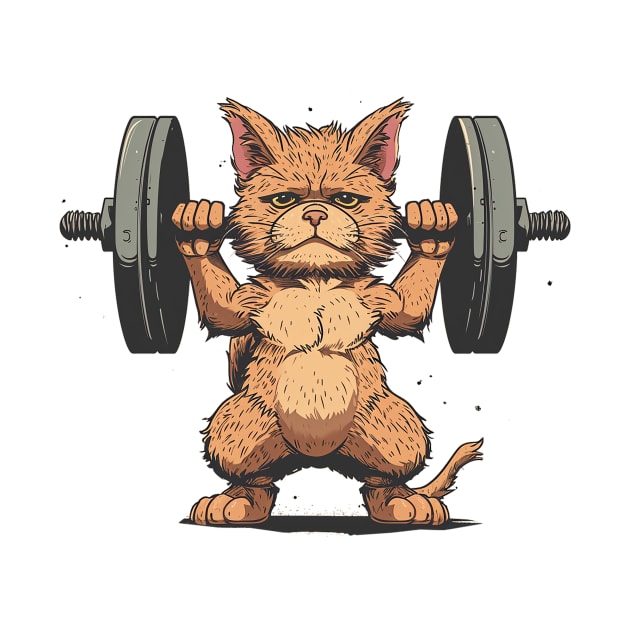 cat lifting weight by weirdesigns