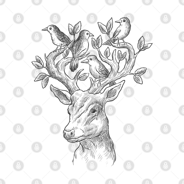 Deer With Birds by Mako Design 