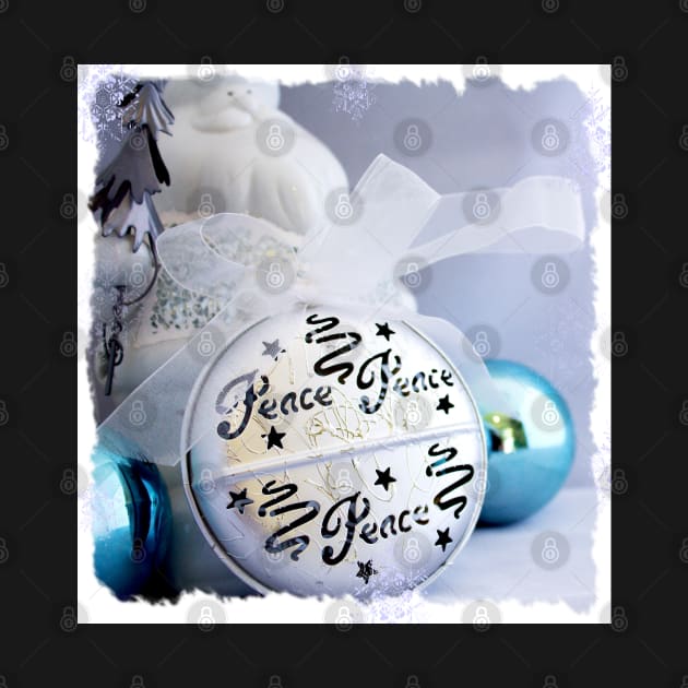 White Santa Claus & Silver Peace Christmas Ornaments on Black by karenmcfarland13