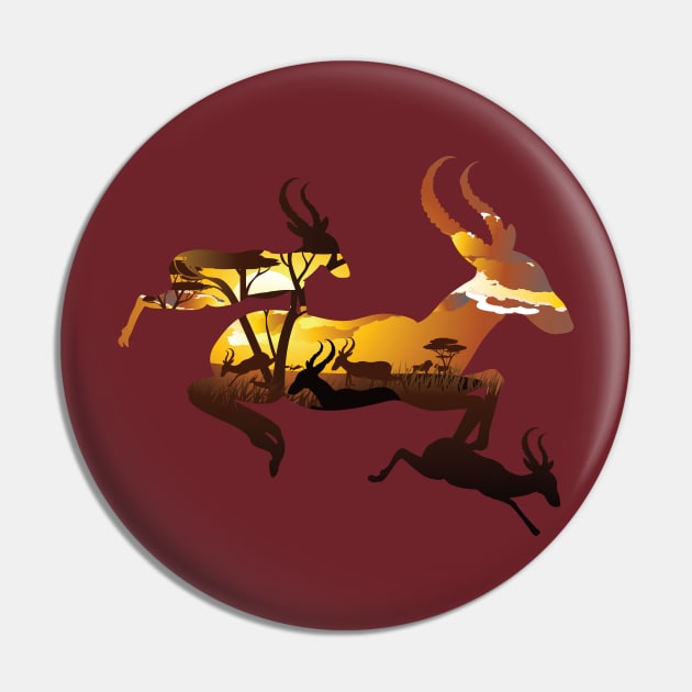 Sunset Landscape with Antelopes Pin by AnnArtshock