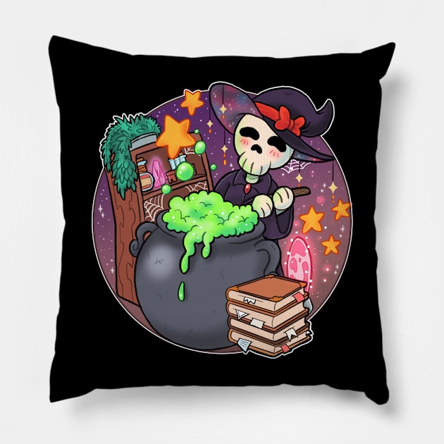 Skeleton Witch with cauldron Pillow by Grethe_B