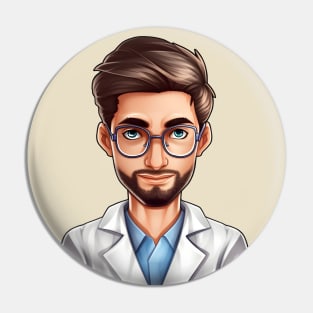 Cartoon Style Portrait - Man Doctor/Scientist/Lab Worker Pin