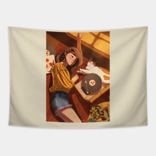 Girl and Cat Vinyl Time Tapestry