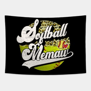 Softball Memaw Vintage Leopard Softball Family Matching Tapestry