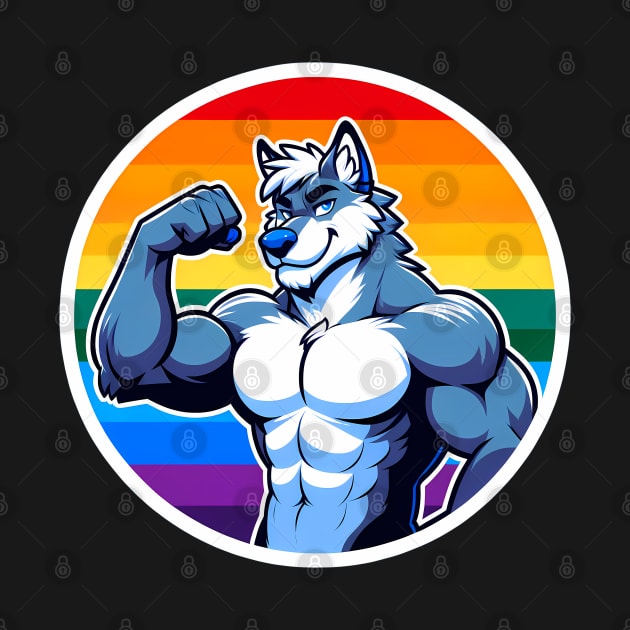 LGBTQ Flexing Pride Wolf Art by Blue Bull Bazaar