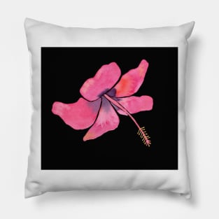 Pink Tropical Hibiscus Watercolor Illustration with a black background Pillow