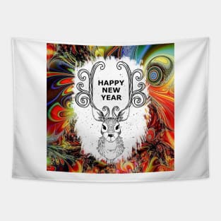 New Year's Eve Deer Christmas Holiday Tapestry