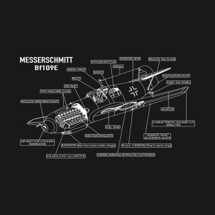 Messerschmitt Bf 109 WW2 German Fighter Plane Schematic Infographic Blueprint Diagram Gift T-Shirt