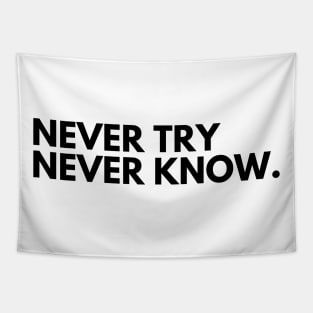 Never Try Never Know. Typography Motivational and Inspirational Quote. Tapestry